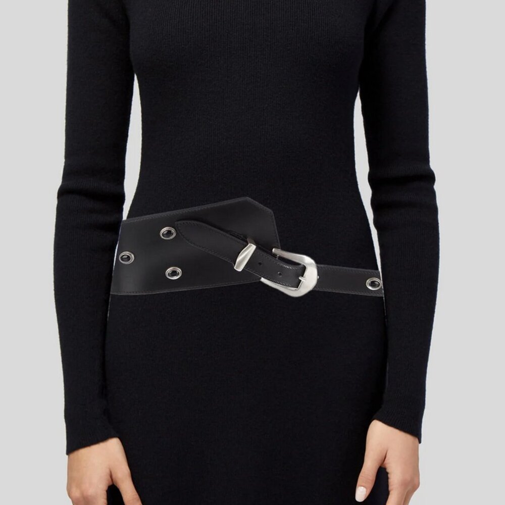 Isabel Marant Asymmetric Black Leather Waist Hip Belt M